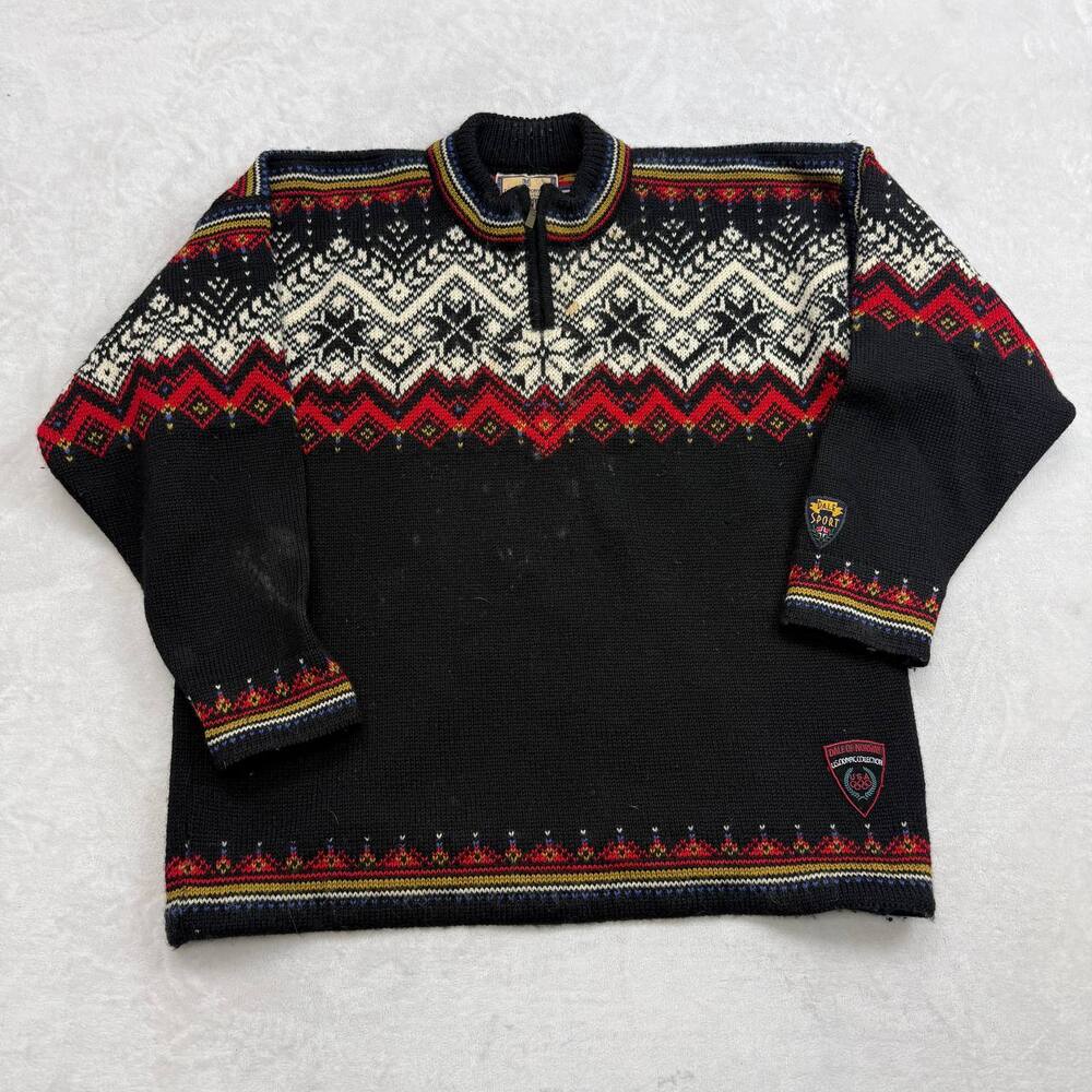 Dale of Norway Men's Sweater Black Size L Quarter Zip Wool Nordic Snowflake